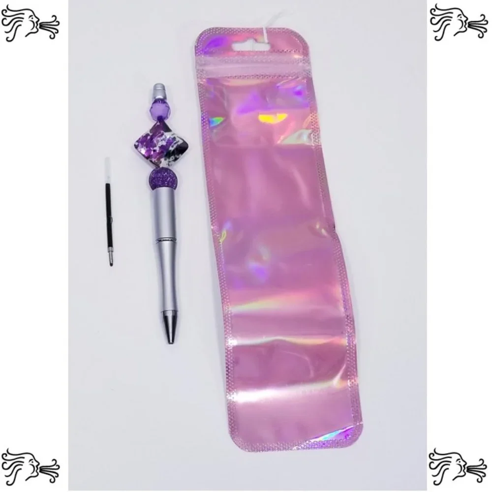 Silver Beaded Pens Includes Pouch and Ink Refill